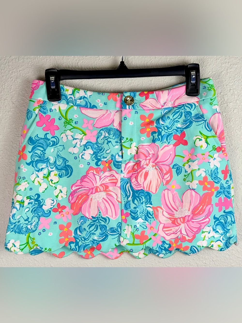 Lilly Pulitzer Colette Scallop Hem Knit Skirt Skort Surf Blue Luscious Lions 00